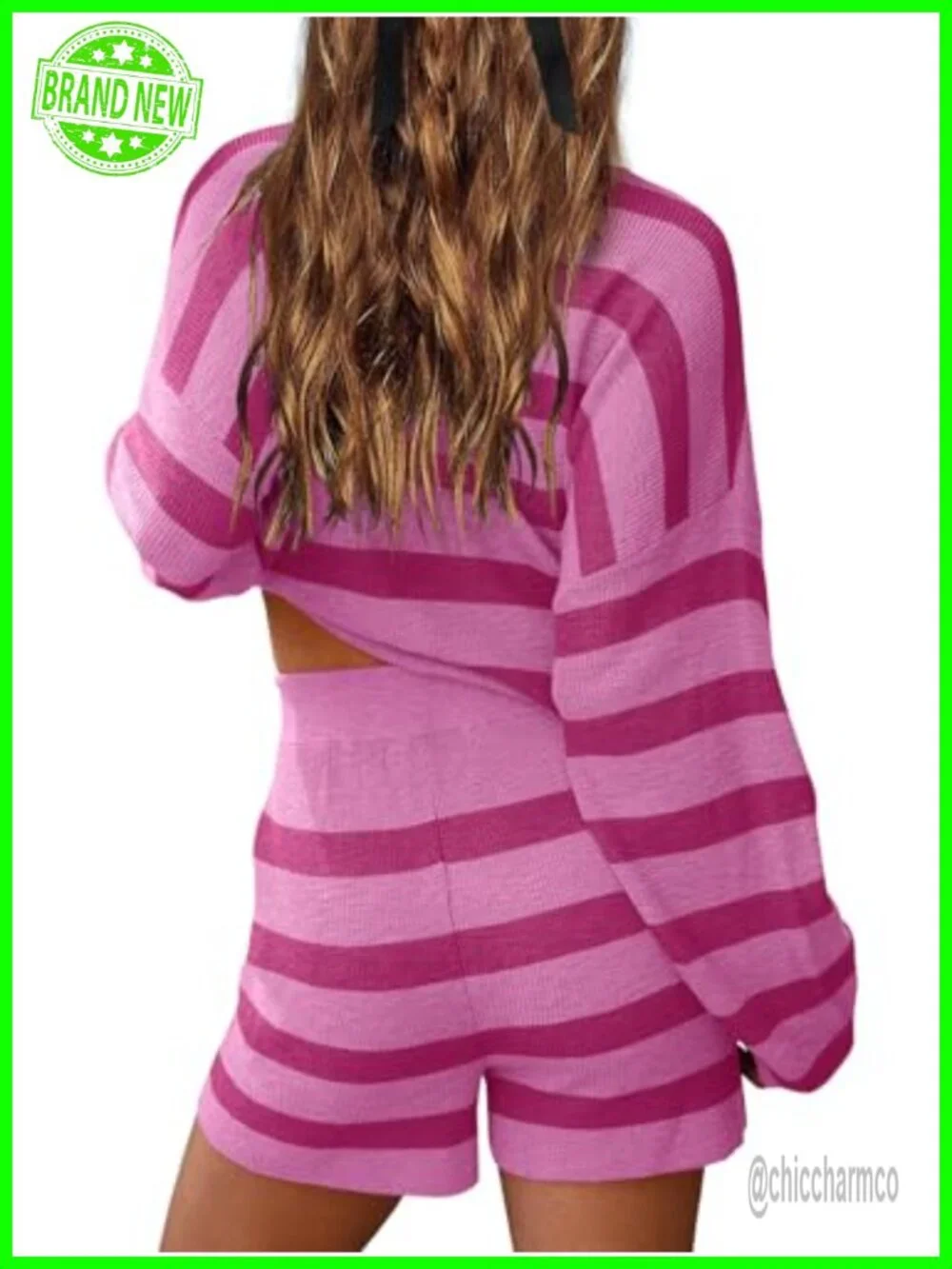 Oversized Lounge Set 2 Piece Striped Matching Pajama Set Long Sleeve Sweater Set